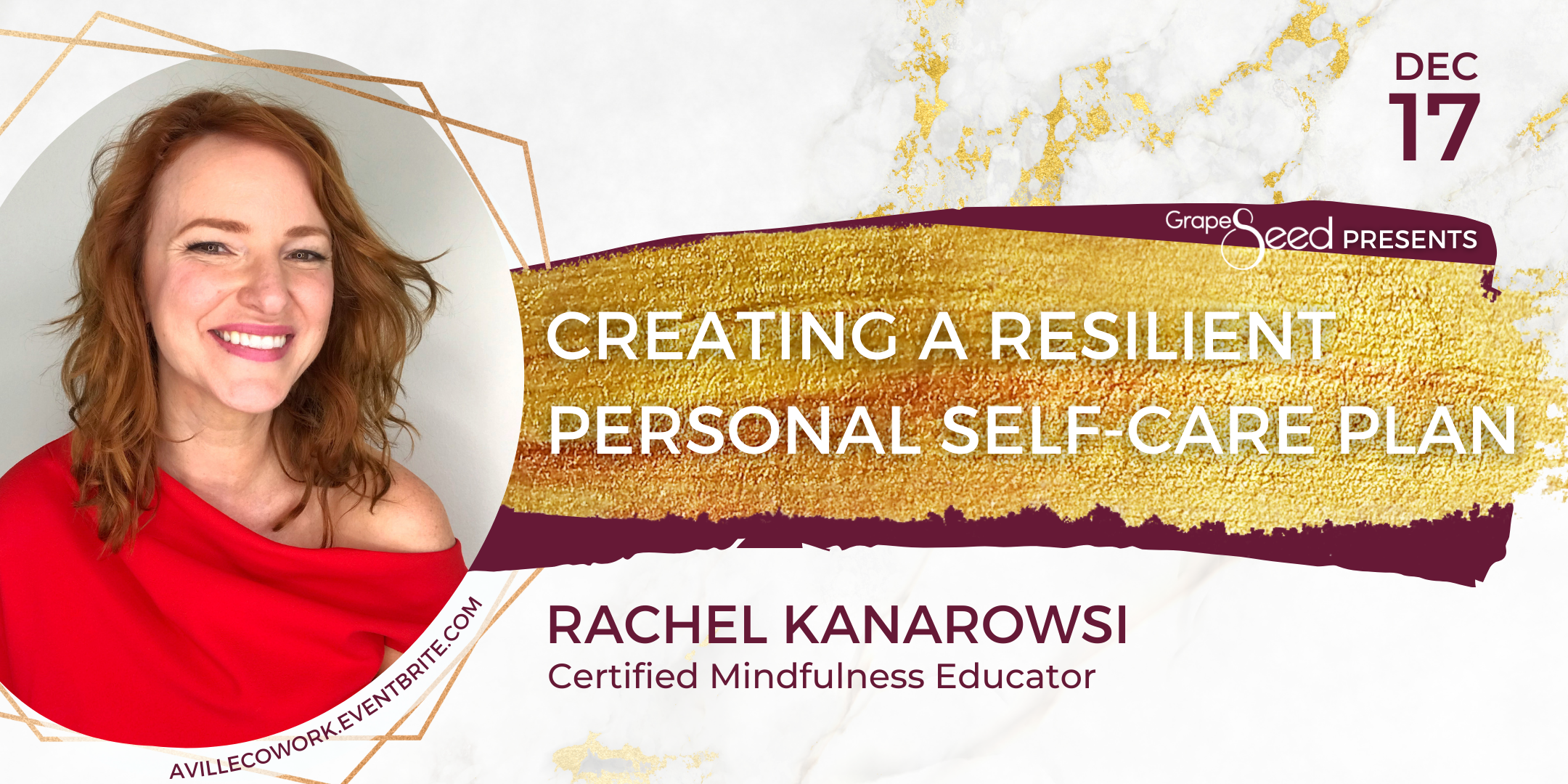 Lunch & Learn banner — Creating a Resilient Personal Self-Care Plan with Rachel Kanarowski on December 17.